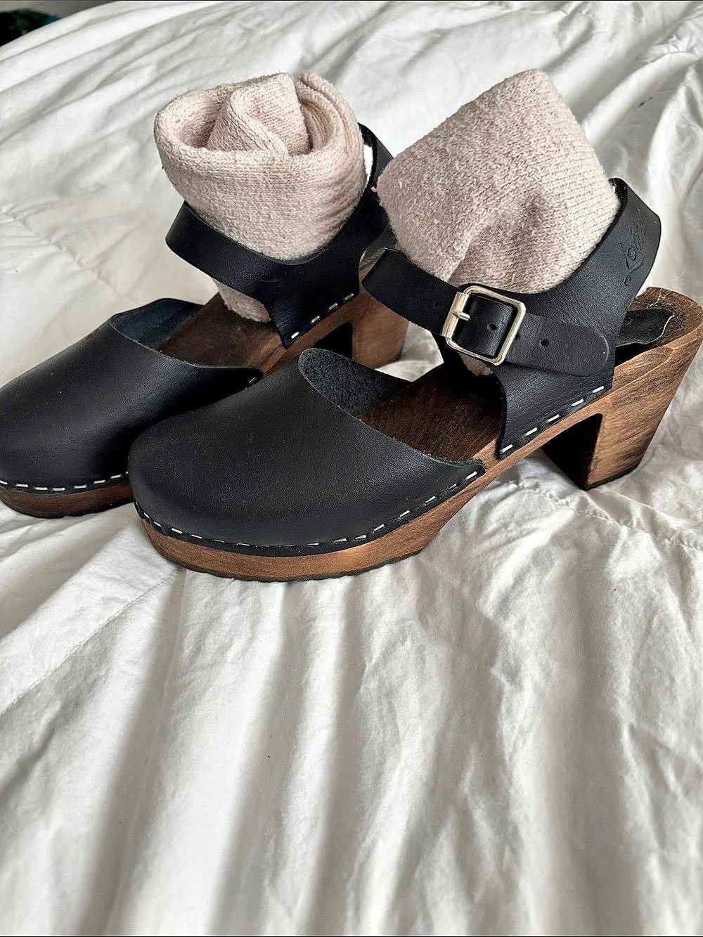 Lotta From Stockholm Slingback Wood Clog Black & Brown EU 39
